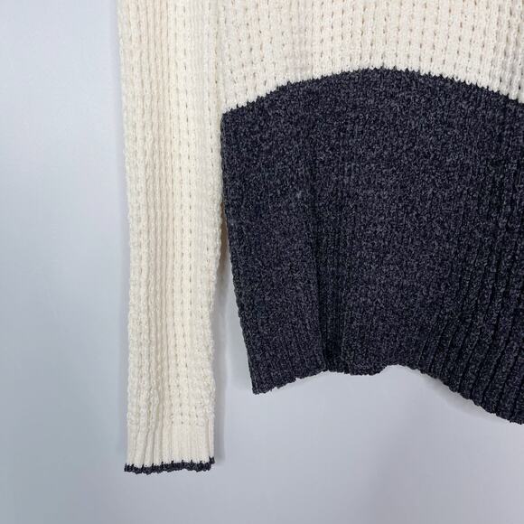 New Hem & Thread Large Cream Gray Chenille Colorblock Textured Sweater Crew Neck - Picture 4 of 9